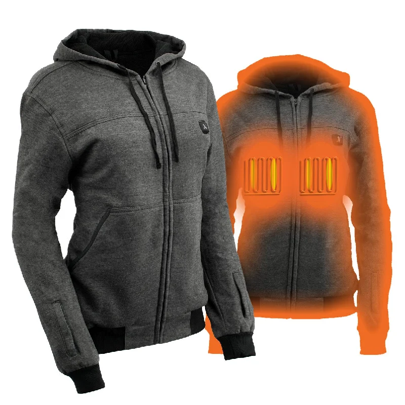 Nexgen Heat NXL2717DUAL Tech Women's Grey Heated Jacket Sweatshirt Hoodie for Winter Cold Weather w/ Battery Belted Jacket Elasticated Jacket Padded Jacket