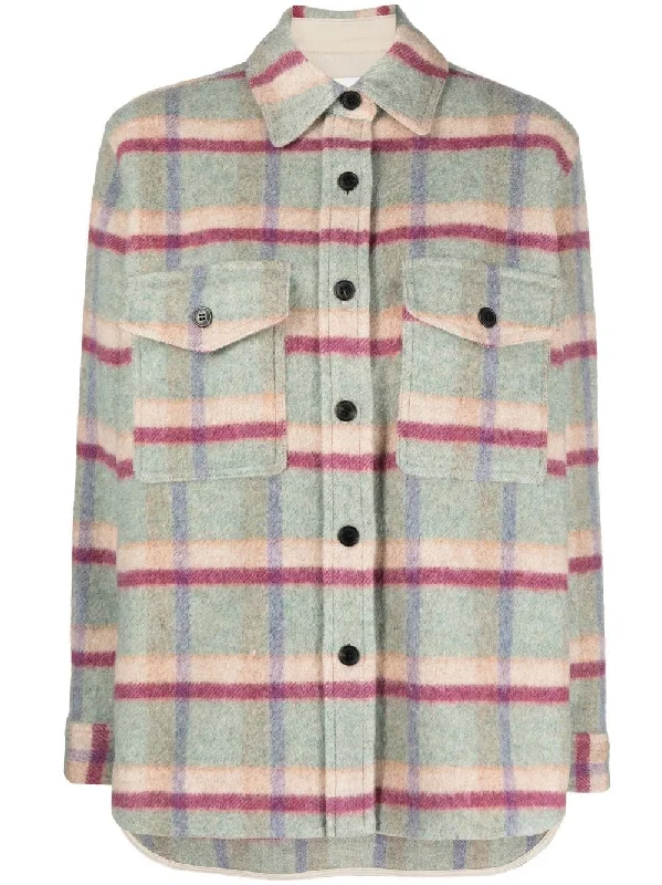 CHECKED FLEECE SHIRT JACKET Appliqued Jacket Beaded Jacket Sequined Jacket