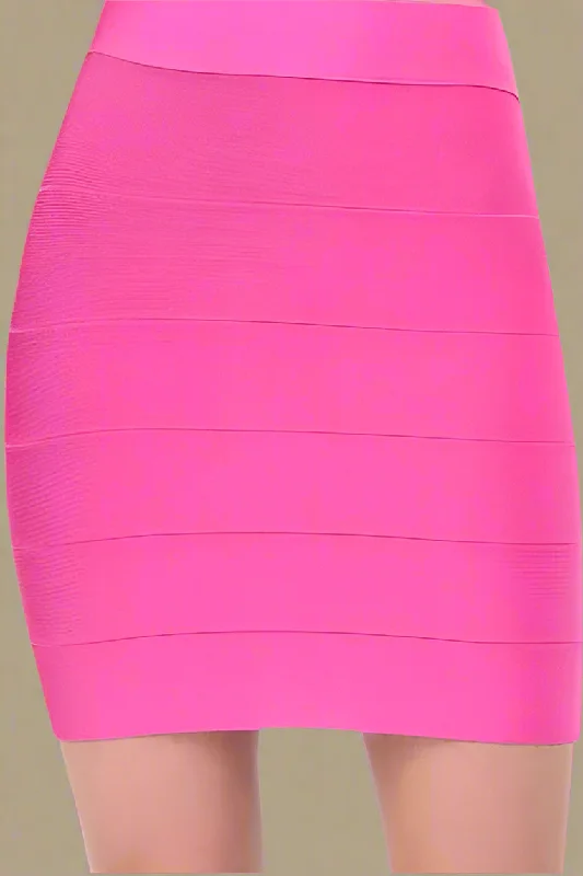 High Waist Bandage Striped Mini Skirt - Hot Pink boho skirt vibe