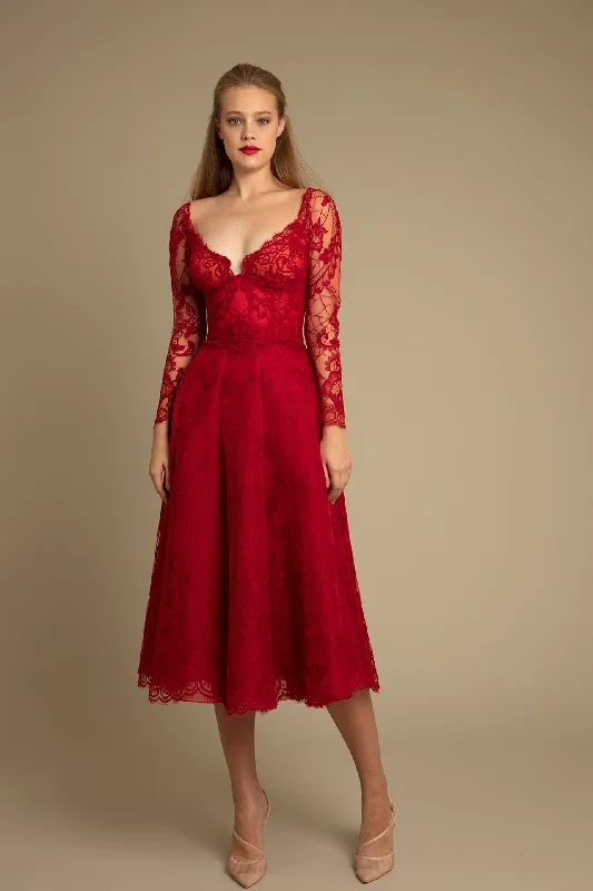 Long sleeves dentelle set featuring top and midi skirt denim skirt stylish
