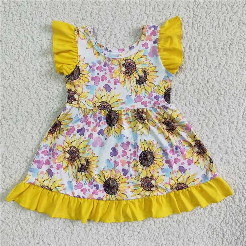 GSD0071 Girl Mickey Sunflower Sunflower Flying Sleeve Skirt denim skirt trendy