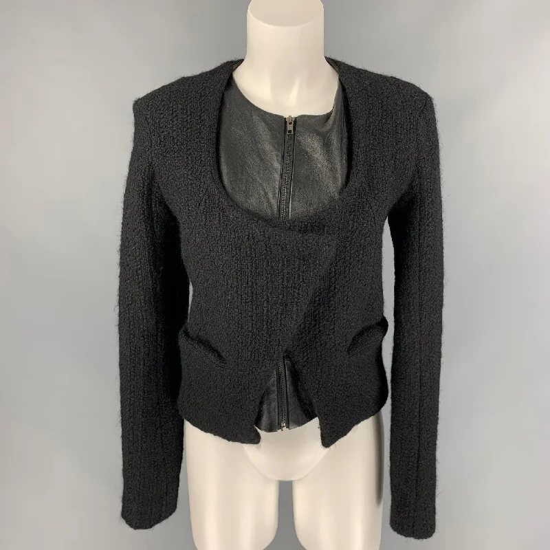 AMERICAN RETRO Eileen Size 0 Black Boucle Wool / Polyester Double Layer Jacket Denim Jacket Leather Jacket Suede Jacket AMERICAN RETRO Eileen Size 0 Black Boucle Wool / Polyester Double Layer Jacket Denim Jacket Leather Jacket Suede Jacket