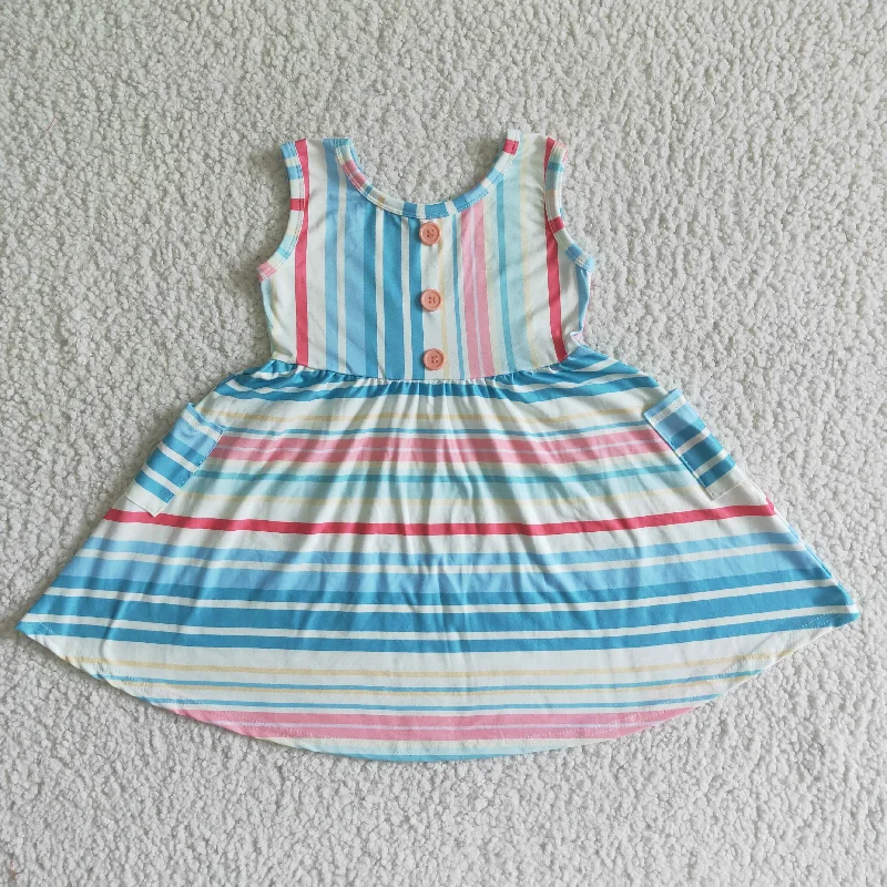 GSD0030 Color Striped Pocket Button Sleeveless Skirt lace skirt feminine