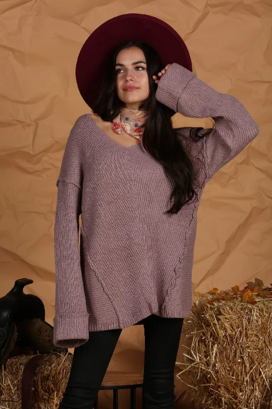LINED CABLE KNITTED LOOSE FIT TUNIC SWEATER TOP High Neck Crew Neck V-Neck