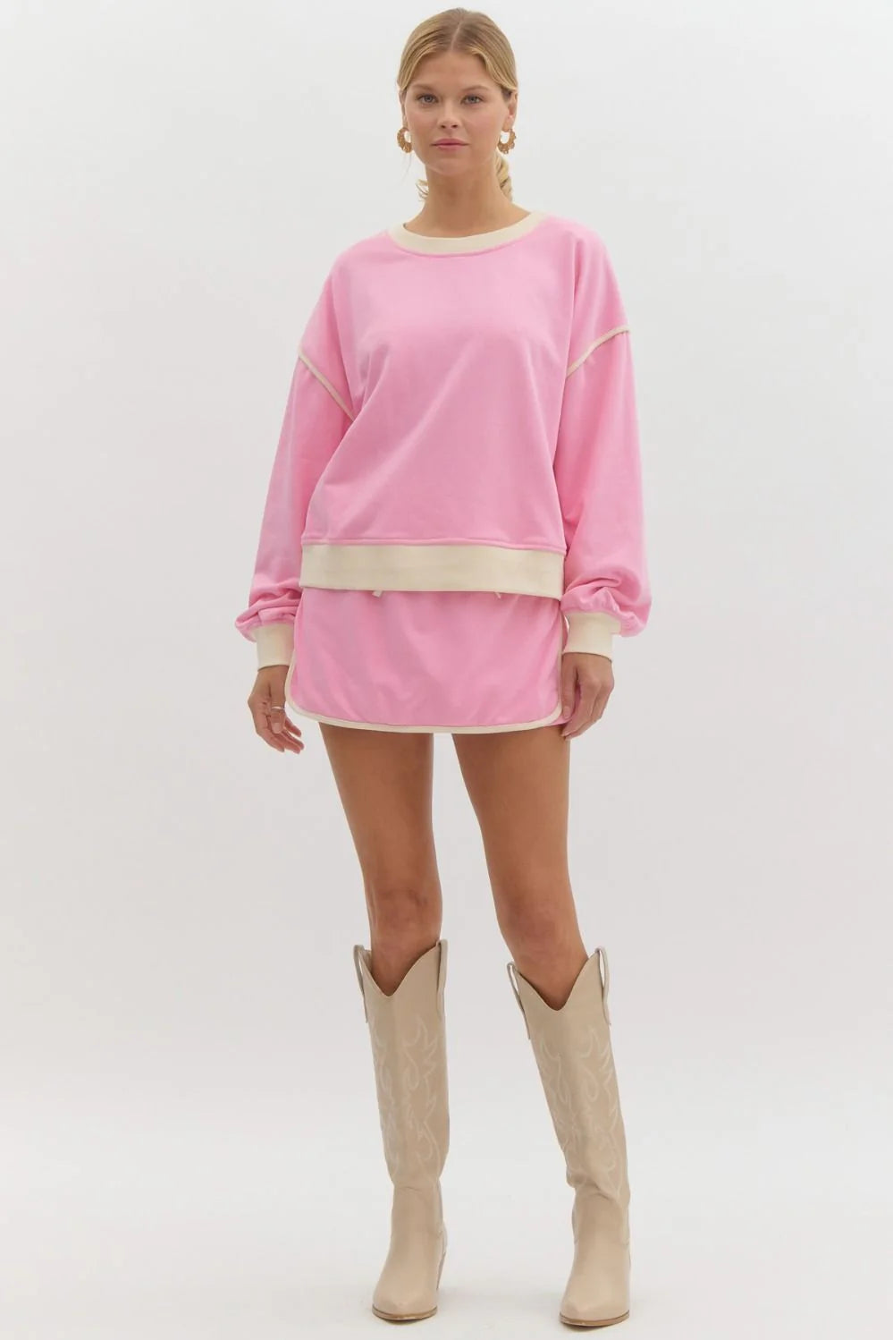Solid Round Neck Long Sleeve Sweater Top Zippered Front Buttoned Front Snap Front