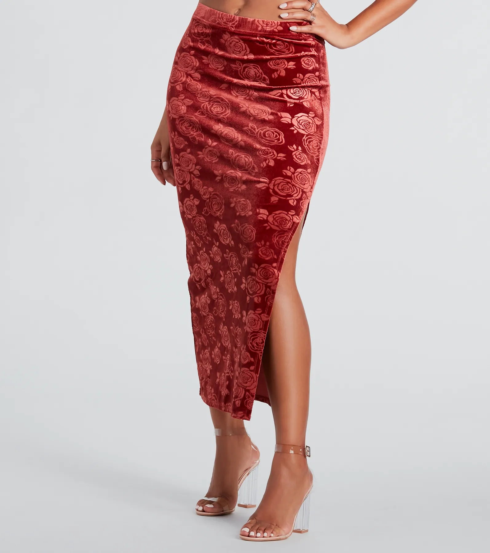 Loves Me Velvet Floral Midi Skirt corduroy skirt cozy