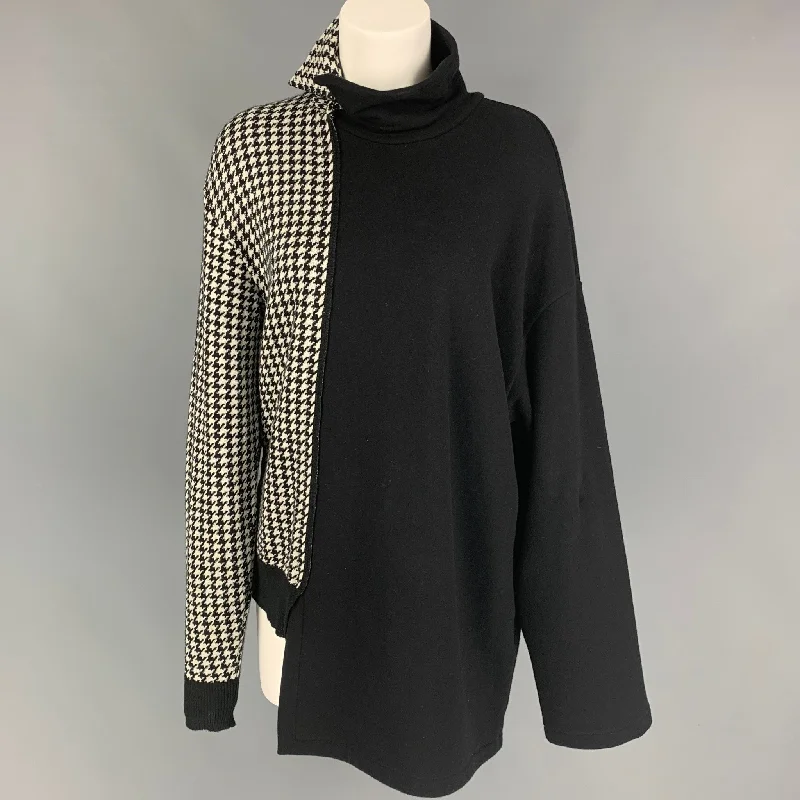 Y's by YOHJI YAMAMOTO Size M Black White Houndstooth Sweater Velvet Chenille Corduroy