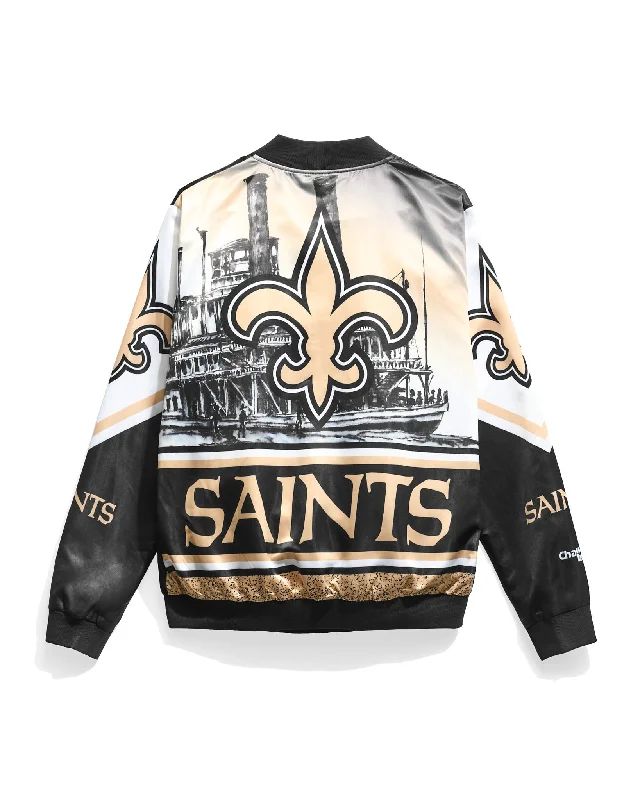 New Orleans Saints Fanimation Satin Jacket V-Neck Jacket Boat Neck Jacket Square Neck Jacket
