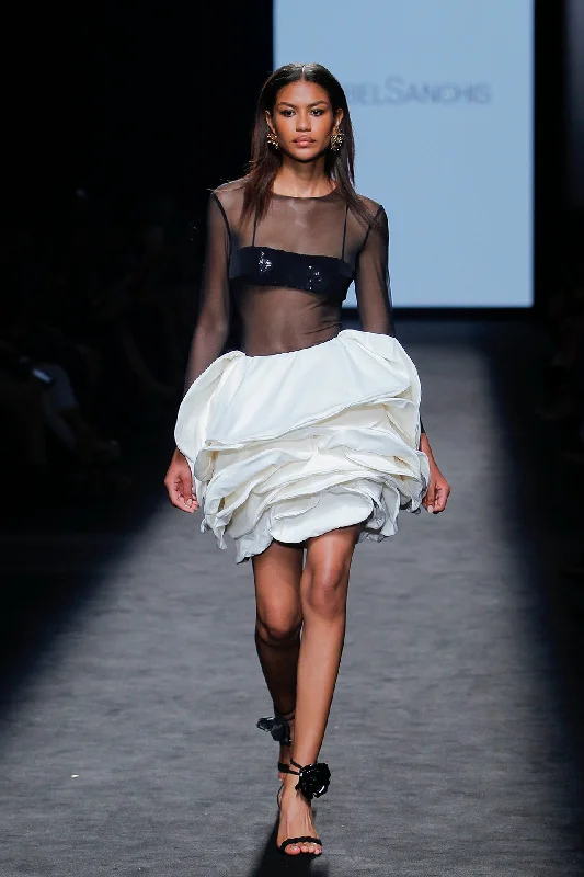 Beaded semi sheer top featuring layered skirt seamless skirt comfort