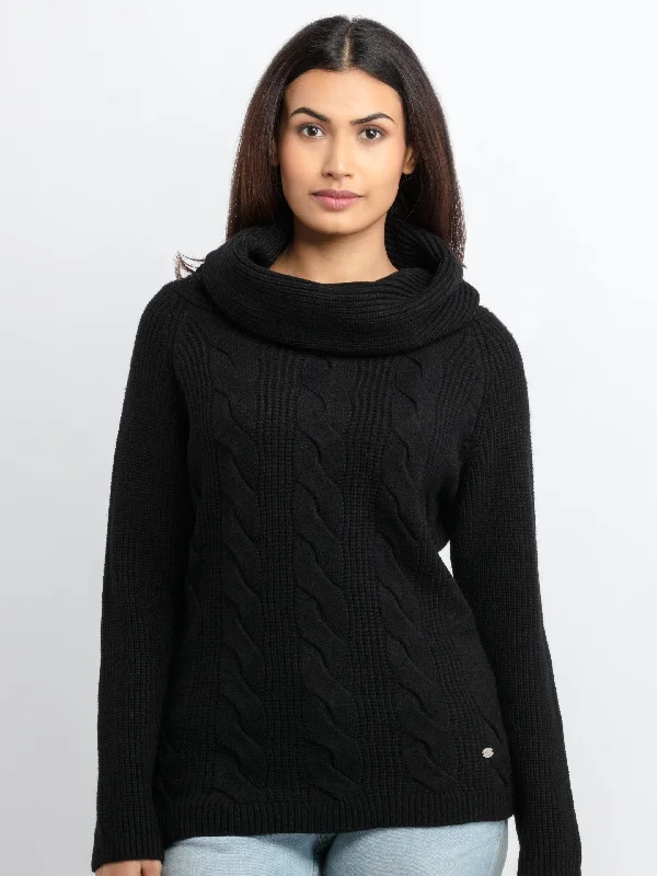 Womens Cable Knit Cowl Neck Sweater Sequined Glittery Shiny
