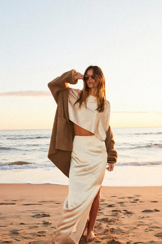 + Beryll Naomi Silk Skirt | Latte leather skirt durable
