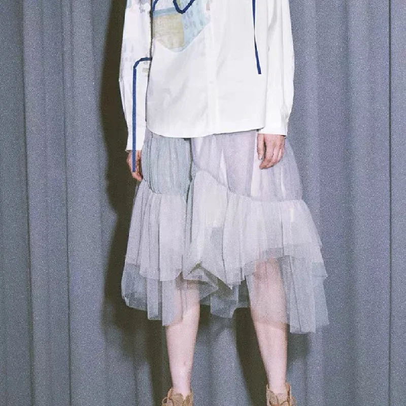 BARCELONA Mesh Layered Skirt ribbed skirt waist
