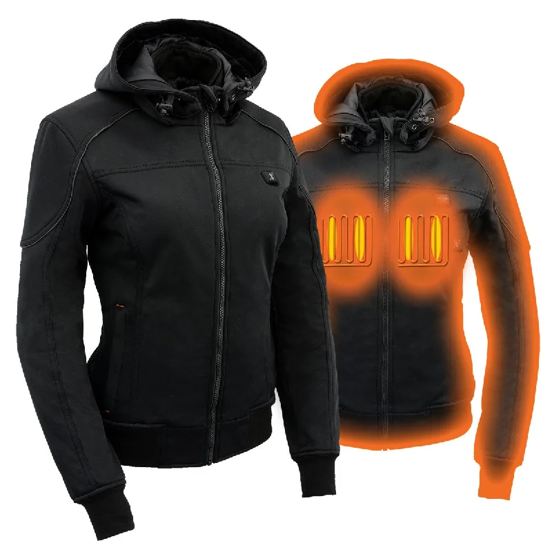 Nexgen Heat NXL2761SET Women’s Black 'Igniter' Heated Soft Shell Hooded Jacket (Rechargeable 10000mAh Battery Pack Included) Striped Jacket Polka Dot Jacket Floral Jacket