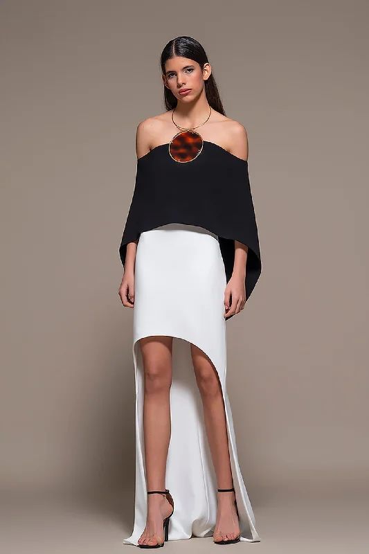 Offshoulder Top with High Low Skirt chiffon skirt airy