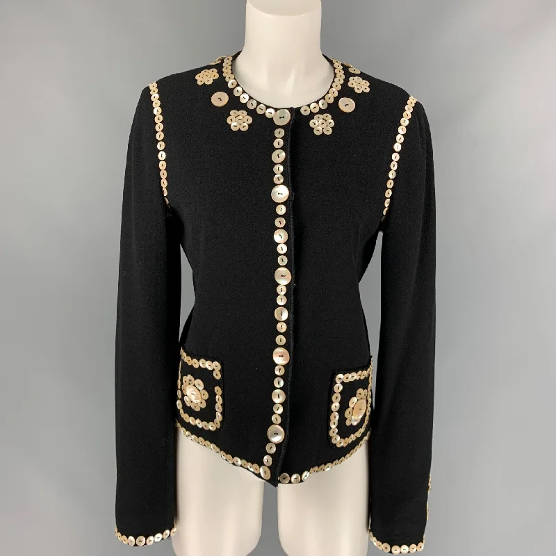 Vintage CHEAP and CHIC by MOSCHINO Size 10 Black Wool Applique Jacket Ribbed Jacket Pleated Jacket Ruffled Jacket Vintage CHEAP and CHIC by MOSCHINO Size 10 Black Wool Applique Jacket Ribbed Jacket Pleated Jacket Ruffled Jacket