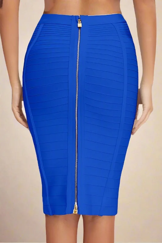 Pencil High Waist Bandage Knee Length Knitted Skirt - Royal Blue leather skirt sleek