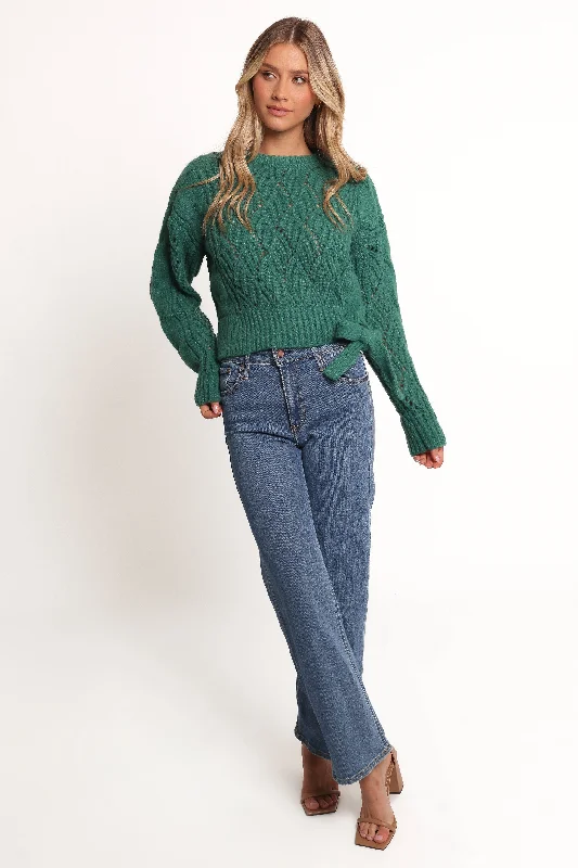 Birdie Tie Side Knit Sweater - Emerald Lightweight Heavyweight Midweight