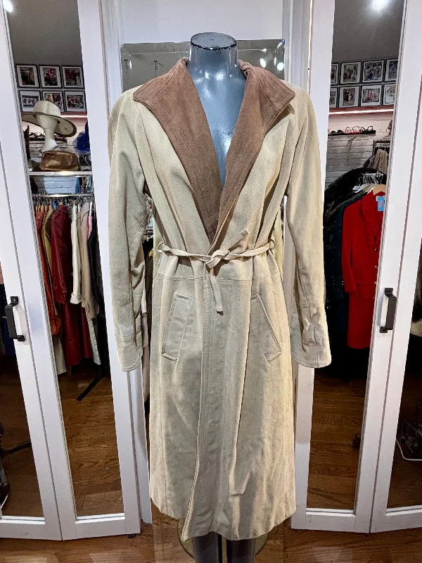 80’s Beige & Brown Collar Leather Long Jacket By Jordache Mesh Jacket Canvas Jacket Denim Jacket