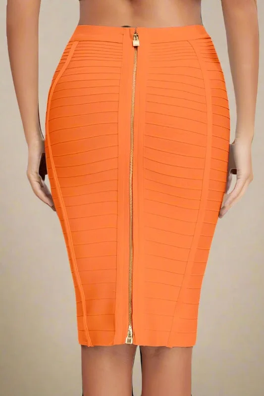 Pencil High Waist Bandage Knee Length Knitted Skirt - Apricot Orange tiered skirt playful