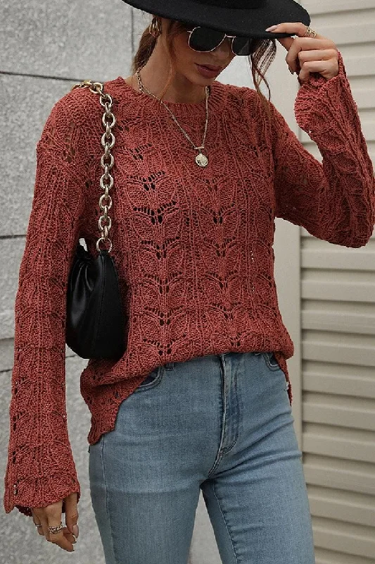 PATTERNED CABLE KNIT LOOSE SLEEVE SWEATER TOP Plaid Sweater Polka Dot Checkered