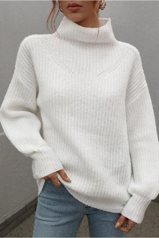 TURTLE NECK LOOSE SLEEVE KNIT SWEATER Iron Safe Non-Iron Wrinkle Free