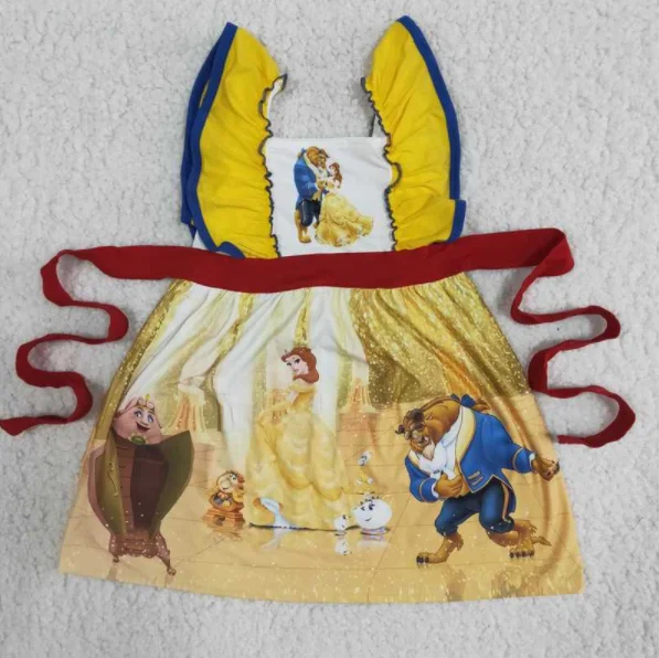 A10-22 【Beauty and the Beast】Yellow lace sleeve skirt denim skirt stylish