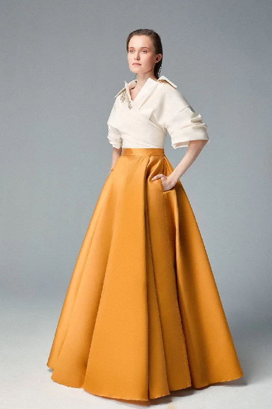 Puff sleeves beaded top with A line skirt chiffon skirt lightweight