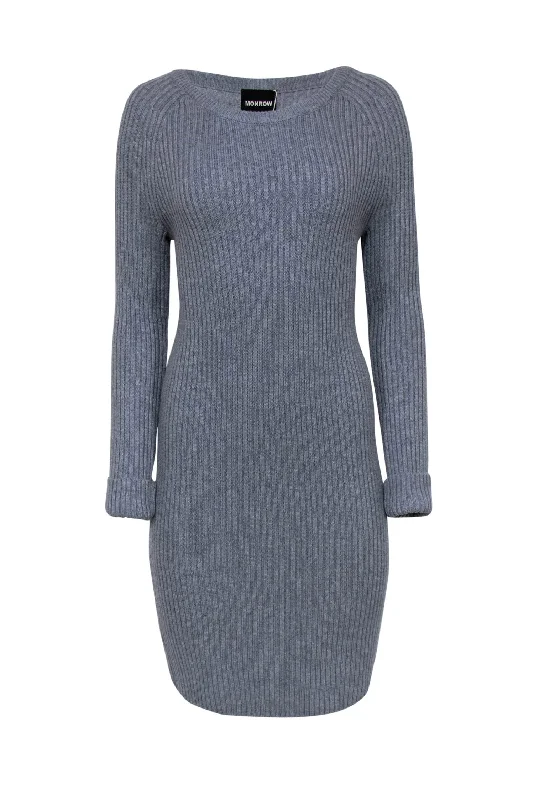 Monrow - Grey Ribbed Knit Midi Sweater Dress w/ Elbow Cutouts Sz M Stretchy Elastic Breathable