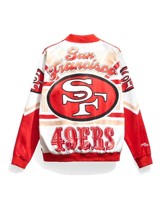 San Francisco 49ers Logo Fanimation Satin Jacket Toggled Jacket Drawstring Jacket Belted Jacket