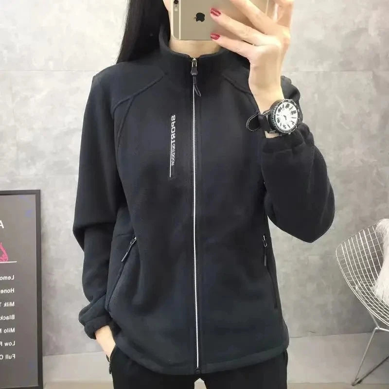 5XL Sky Blue Fleece-Lined Slim Women Jacket with Embroidery Bomber Jacket Anorak Windbreaker