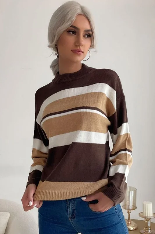 COLOR BLOCK DAILY SWEATER TOP Cotton Fabric Linen Fabric Terry Fabric