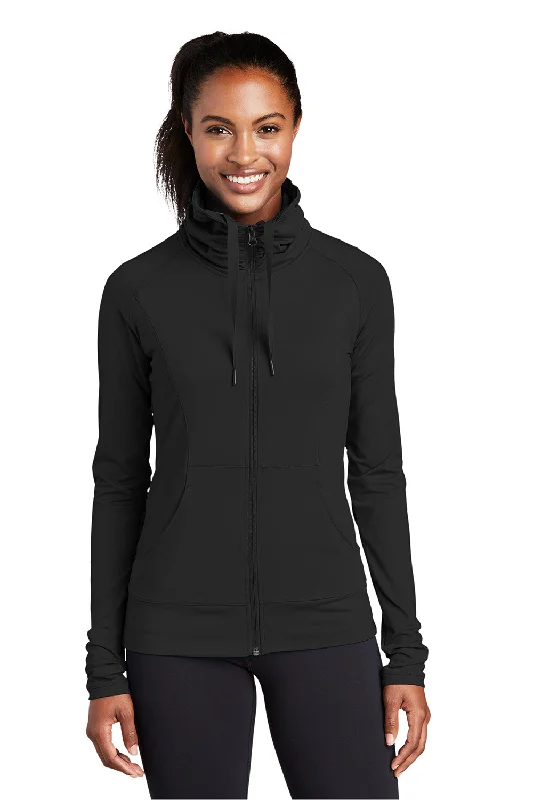 Sport-Tek Womens Sport-Wick Moisture Wicking Full Zip Jacket - Black Welt Pockets Slit Pockets Flap Pockets