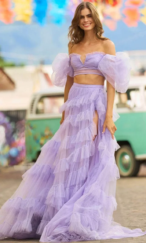 Sherri Hill 55591 - Frilled Tulle Skirt Two-Piece Gown lightweight skirt design