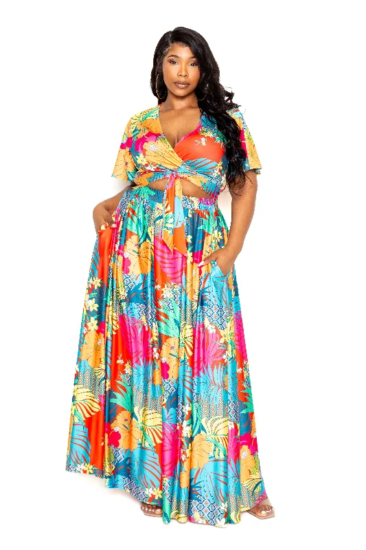 Tropical floral maxi skirt & top set linen skirt relaxed