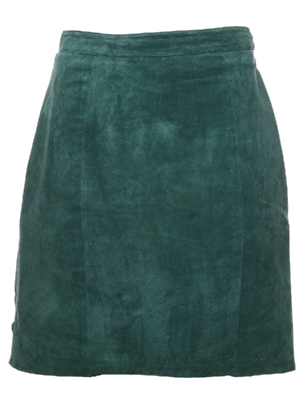 Dark Green Suede A-line Skirt - S low waist skirt