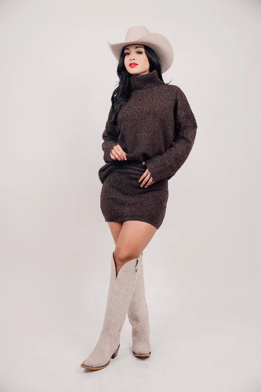 Turtleneck Sweater and Mini Skirt Set silk skirt lustrous