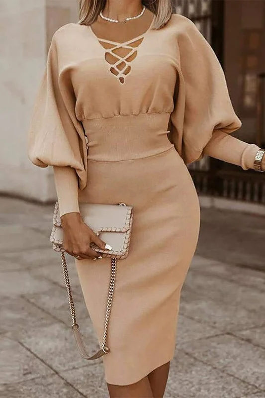 Cream Tone Mid Length Sweater Dress Thin Thick Dense