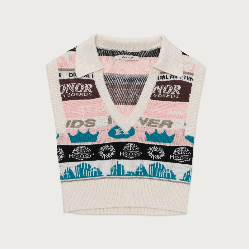 Womens Collared Sweater Vest - Pink Sequined Glittery Shiny