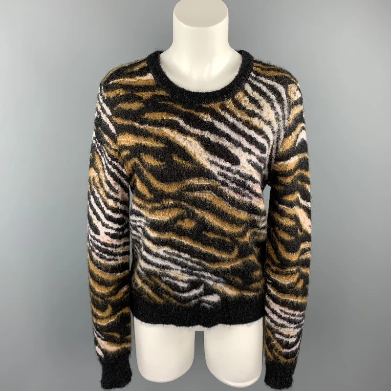 EQUIPMENT Size S Black & Tan Tiger Print Mohair Blend Sweater Knit Fabric Woven Fabric Fleece Fabric
