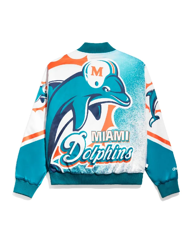 Miami Dolphins Logo Fanimation Jacket Belted Jacket Elasticated Jacket Padded Jacket