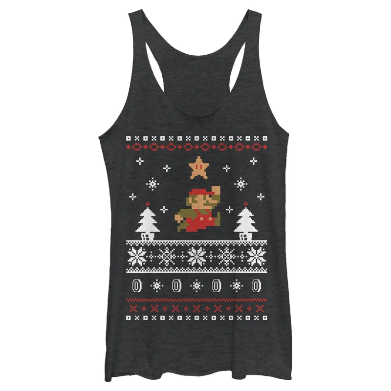 Women's Nintendo Mario Ugly Christmas Sweater Racerback Tank Top Fitted Slim Tailored