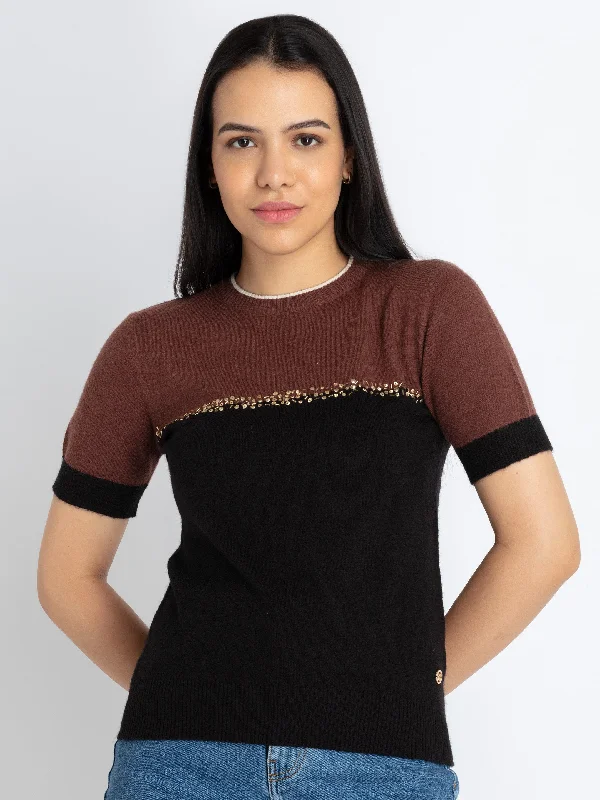 Womens Mix & Match Round Neck Sweater Fitted Slim Tailored
