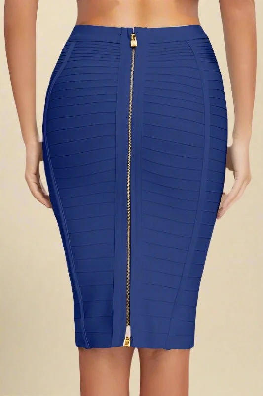 Pencil High Waist Bandage Knee Length Knitted Skirt - Navy Blue denim skirt durable