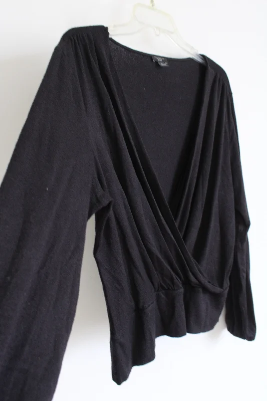 Ann Taylor Black Wrap Sweater Top | 12 Cable Knit Ribbed Knit Lace Knit