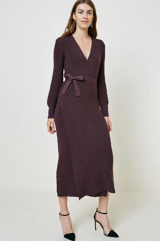 Sweater Wrap Maxi Dress Toggled Drawstring Belted