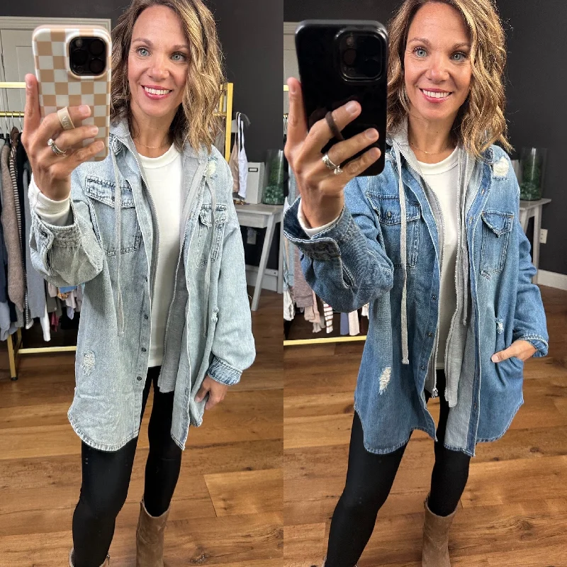 Do It All Denim Hoodie Jacket - Multiple Options Welt Pockets Slit Pockets Flap Pockets