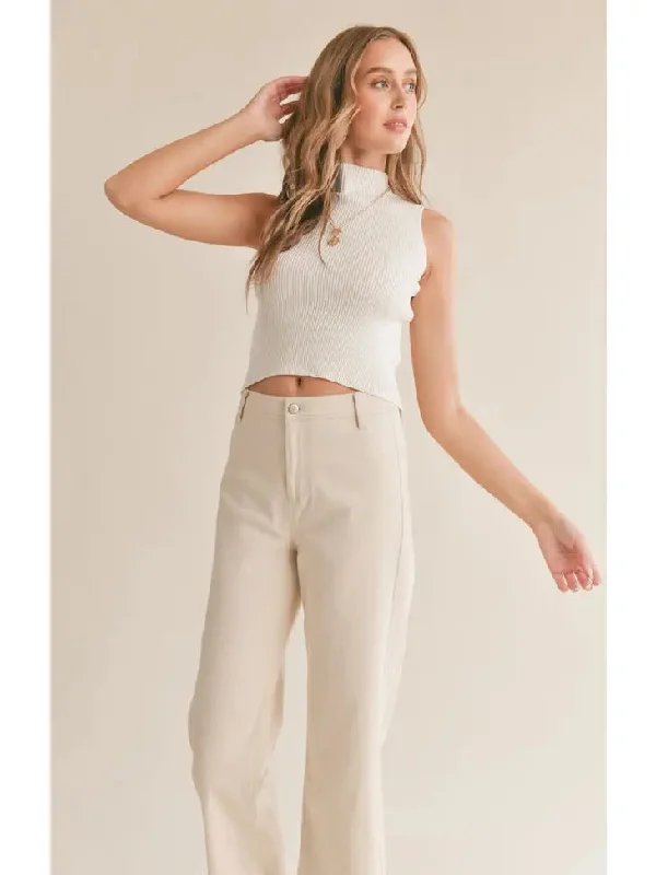Sadie And Sage Erica Mock Neck Ribbed Tank Sweater Satin Blend Silk Blend Wool Blend