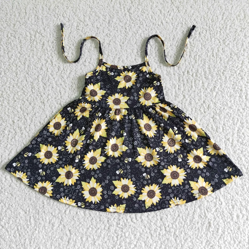 SD0036 Girl's strappy black sunflower skirt cashmere skirt plush
