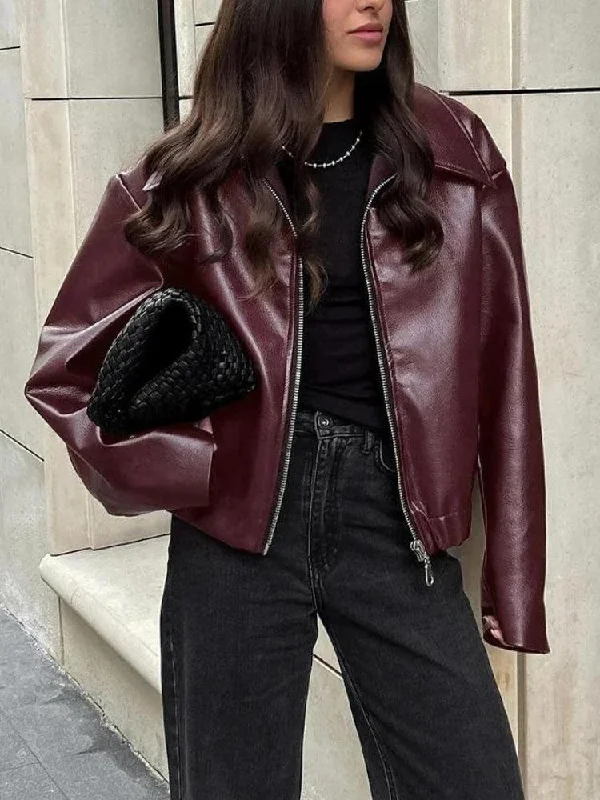 Faux Leather Burgundy Jacket Nylon Fabric Polyester Fabric Spandex Fabric