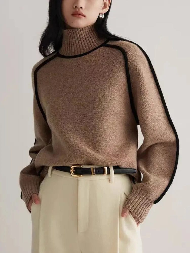 2024 Autumn/Winter Fashion New Women's Elegant Knitted Hoodie Half High Collar Long Sleeve Splicing Commuter Style Warm Sweater Machine Wash Dry Clean Hand Wash